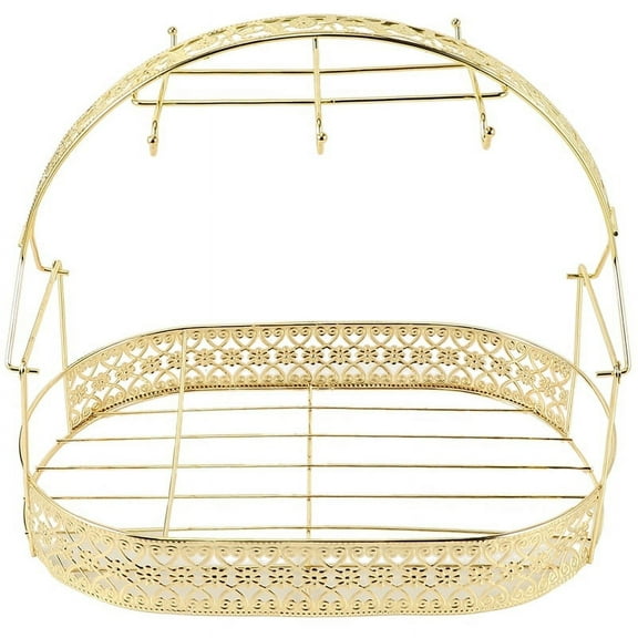 Gold -Capacity Storage Rack Plating Coffee Cup Hob Dish Rack Can Hang Cups, Saucers, Spoons and Pot Metal Stand