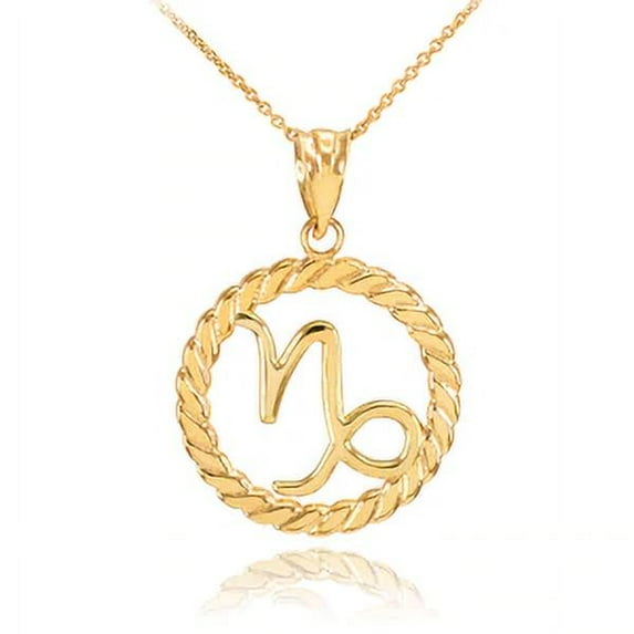 Gold Capricorn Zodiac Sign in Circle Rope Pendant Necklace