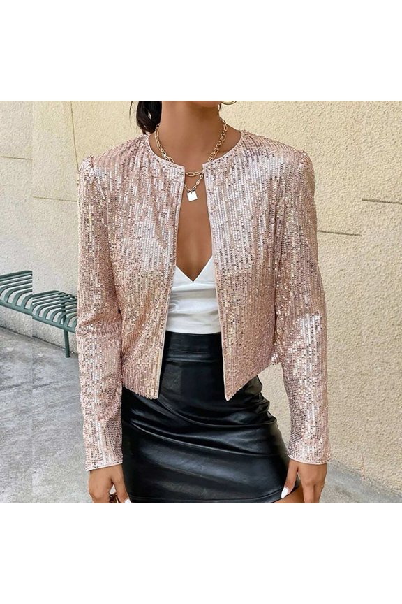 Gold Cardigan for Women, Polyester Jackets for Women, Women's Fashion Color Matching Sequin Short Casual Women's Coat XXL