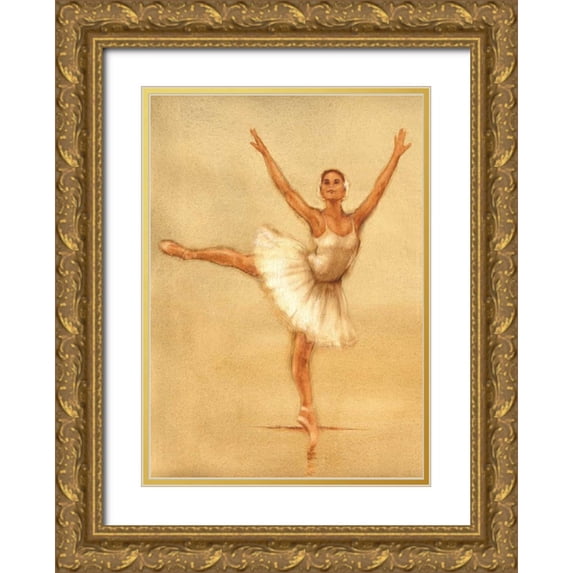 Gold, Caroline 11x14 Gold Ornate Wood Framed with Double Matting Museum Art Print Titled - Ballerina II