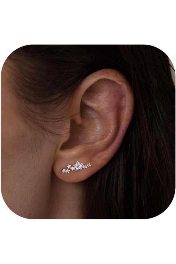 Gold Cartilage Climber Earrings for Women 14K Gold Plated Helix Stud Star Cluster Earrings Hypoallergenic CZ Tragus Conch Daith Piercing Jewelry Gift Ear Crawer