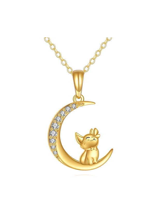 Gold Cat Necklace 14K Gold Animal Pet Pendant Necklace Jewelry Gifts for Women (Gold cat necklace)