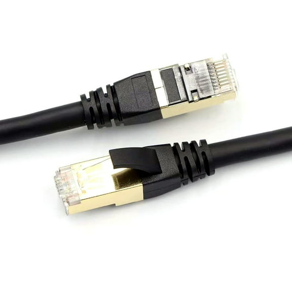 Gold Cat8 Ethernet Cable High Speed Network Cable 40Gbps 2000Mhz/ Shielded Twisted Pair/ Gold Plated RJ45 Interface Black