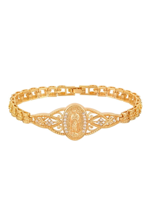 Gold Catholic Bracelet for Women-14k Gold Plated Bracelet,Hypoallergenic Non Tarnish Trendy Jewelry,Dainty Stainless Steel Cubic Zirconia Religious Baptism Virgin Mary Bracelets Gifts for Her