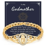 Gold Catholic Bracelet for Women, To My Godmother 14k Gold Plated Hypoallergenic Non Tarnish Bracelets, Dainty Cubic Zirconia Religious Baptism Virgin Mary Bracelets Gifts for Her