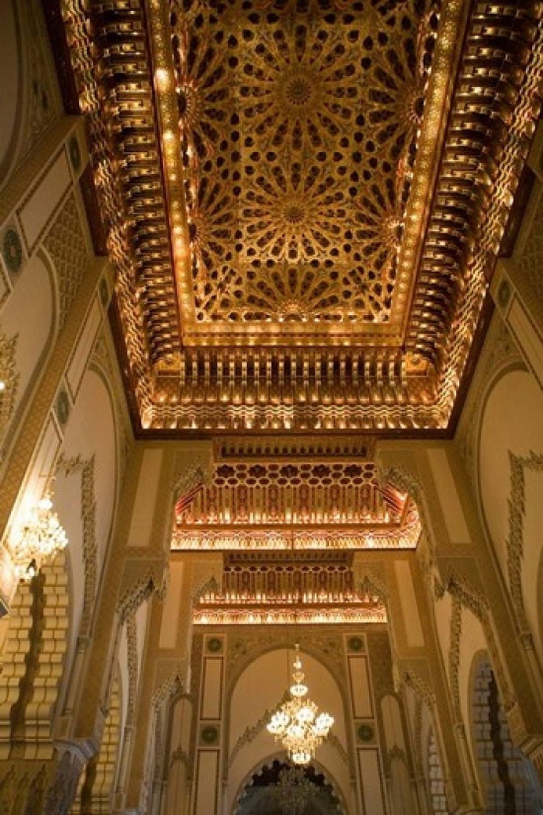Gold Ceiling Hassan II Mosque Casablance Morocco Canvas Art - Walter Bibikow DanitaDelimont (24 x 36)