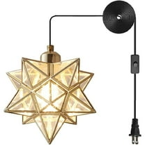 Gold Ceiling Pendant Hanging Lamp, Metal and Clear PVC Star Pendant Light, Vintage Hanging Lamp Plug in Cord and Switch for Dining Room Living Room Bedroom