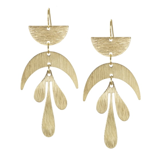 Gold Celestial Moon Abstract Boho Statement Earrings, Hypoallergenic Ear Wires