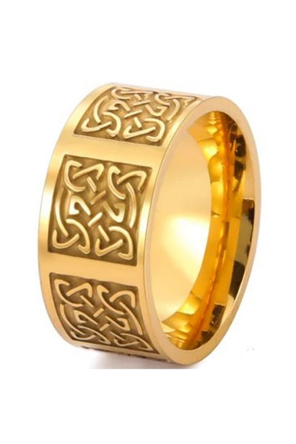 Gold Celtic Knotwork Ring Stainless Steel Norse Viking Wedding Band 10mm