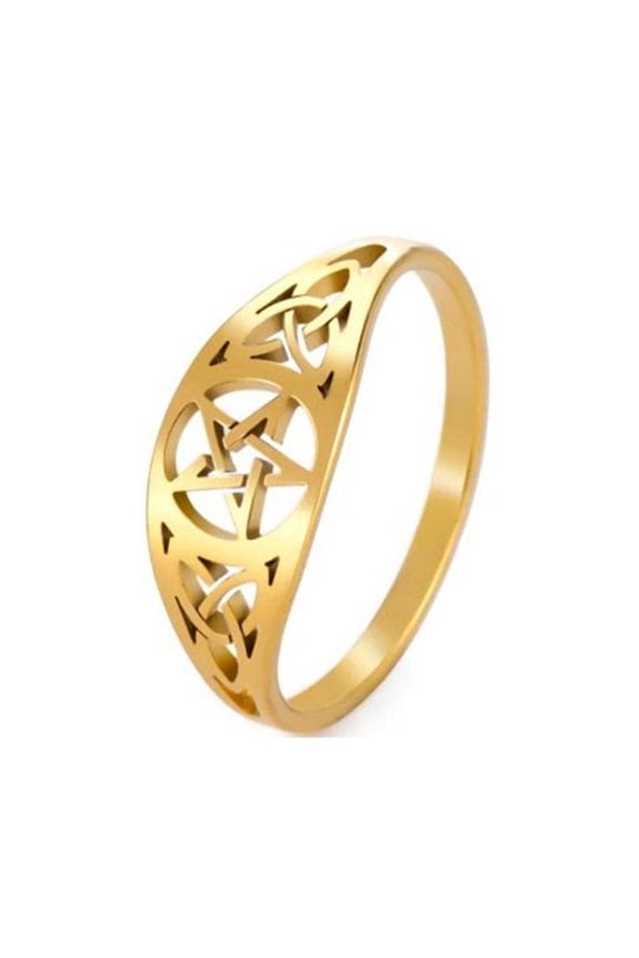 Gold Celtic Pentacle Ring Stainless Steel Protection Star Band