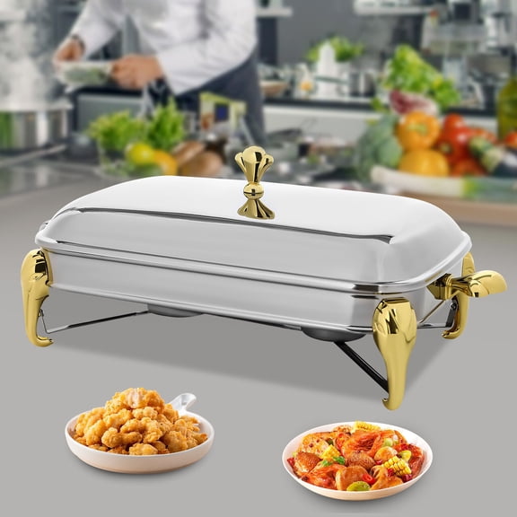 Gold Chafing Dish Stainless Steel Tray Buffet Catering Chafers Rectangle 2.9L