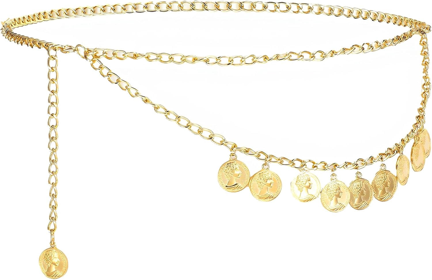 Gold Chain Belt for Women, Adjustable Pirate Coin Belt Waist 