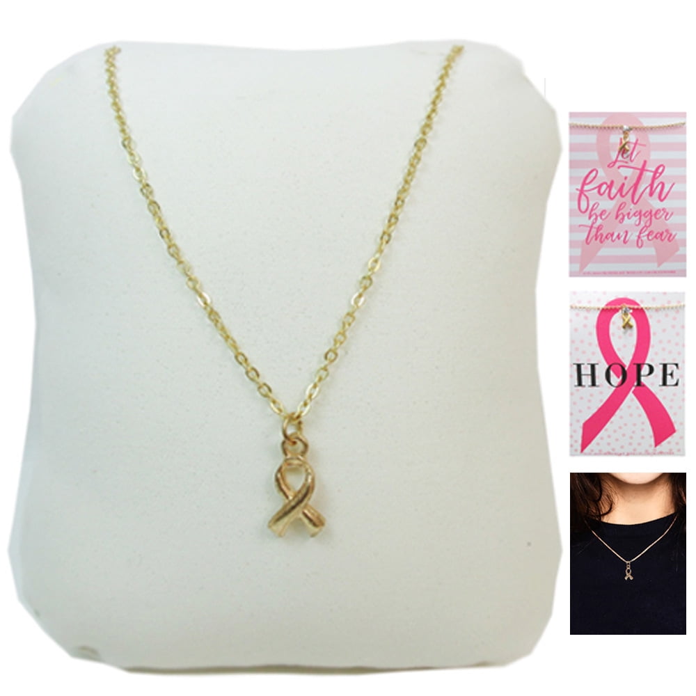 Gold Chain Breast Cancer Awareness Ribbon Pendant Necklace
