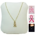 thumbnail image 1 of Gold Chain Breast Cancer Awareness Ribbon Pendant Necklace Jewelry Card Gift, 1 of 5