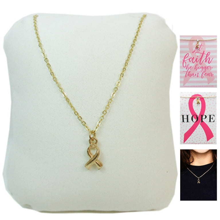 Womens Breast Cancer Awareness Ribbon Fight Pendant 16 Necklace Gold Chain Gift, Women's, Size: One Size