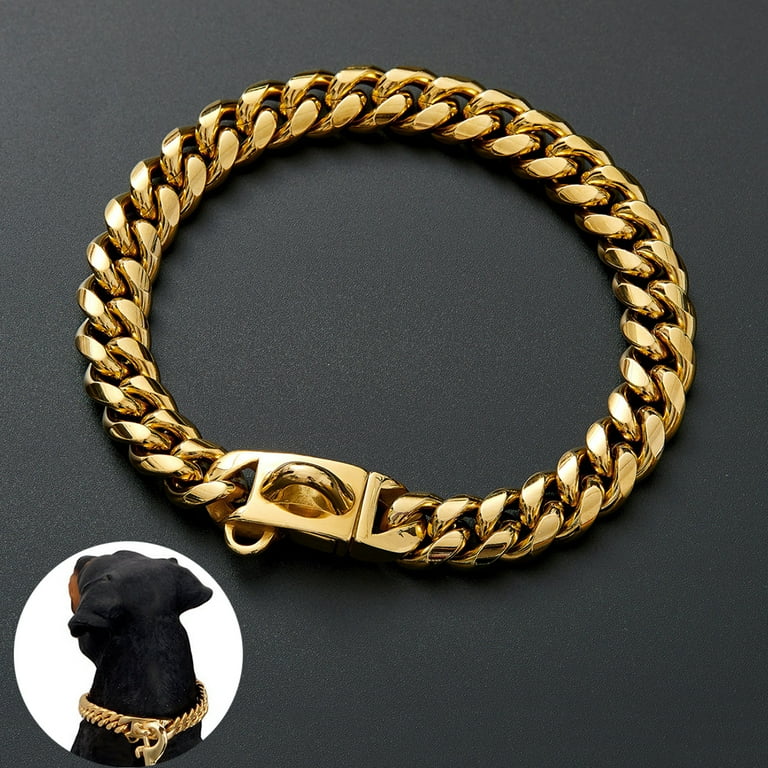 Gold Chain Collar with Secure Clasp Buckle 18K Gold Plated 14mm Cuban Link Dog Collar Chew Proof Luxury Gold Dog Chain for Small Medium Dogs Walmart