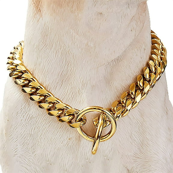 Gold Chain Cuban Link Dog Necklace Collar for Small Medium Dog, Cute Dog Collar