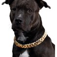 thumbnail image 1 of Gold Chain Dog Collar - Metal Cuban Link Dog Necklace with Leather Belt, Lightweight Protect Puppy's Neck, Cute Fashion Dog Jewelry Accessories 14.5 inches, 1 of 6
