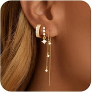 Gold Chain Earrings for Women 3/4 Pairs Dangle Dainty Stack 14K Gold Plated Hoop Earrings Set Trendy Hypoallergenic Cubic Zirconia Stud Earrings for Women Jewelry