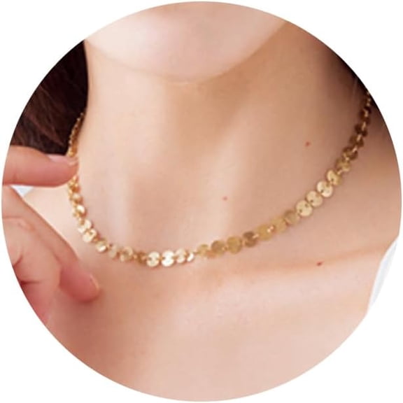 Gold Chain Fine Choker Necklace ideal for Women Trendy Gold Plated Jewelry for Women Minimalist Gold Link Chain Round Sequins Necklace Trendy Jewelry Choker Necklace Gifts for Woman[j199]