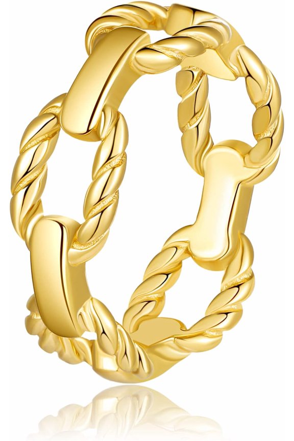 Gold Chain Link Rings for Women, Non-Tarnish Stainless Steel Rings with 18K Gold Plated, Statement Stackable Jewelry for Women