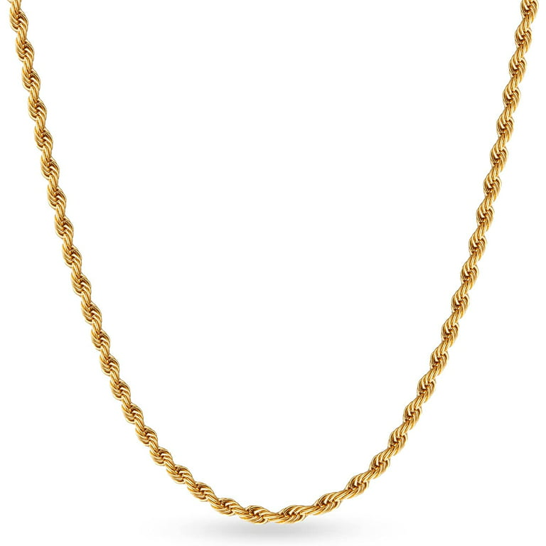 Gold Chain for Men Gold Necklace, 22 inch Gold Chain Necklace for Men 18K Gold Chains for Men 3mm Gold Men Chain Necklace for Mens Jewelry Rope Chains