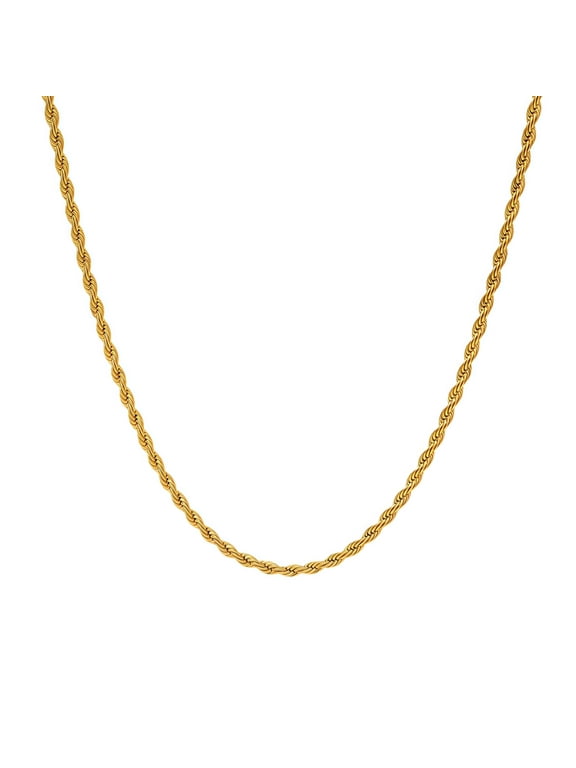 Gold Chain Necklace Collection - 10K Solid Yellow Gold Polished Rope Chain Necklaces for Women and Men, 2mm and 24"