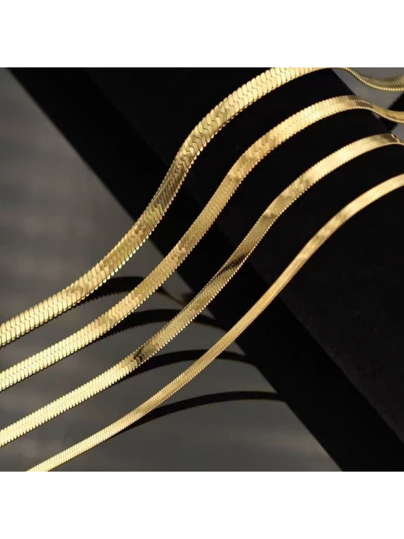 Gold Chain Necklace Collection Italian - 10K Real Solid Yellow Gold Filled Herringbone/Snake Chain Necklaces for Women and Men, 3mm and 28"