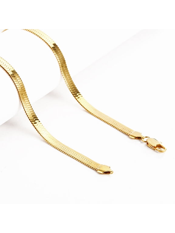Gold Chain Necklace Collection Italian - 10K Real Solid Yellow Gold Filled Herringbone/Snake Chain Necklaces for Women and Men, 6mm and 30"