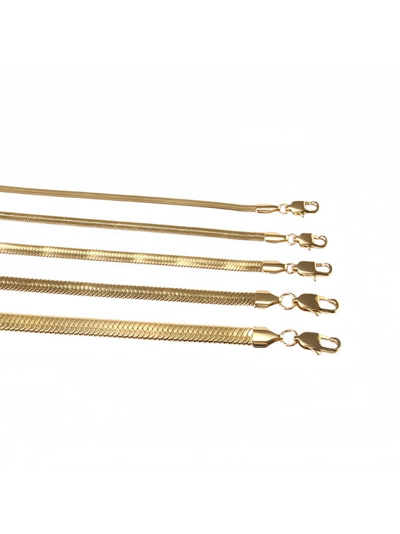 Gold Chain Necklace Collection Italian - 10K Real Solid Yellow Gold Filled Herringbone/Snake Chain Necklaces for Women and Men, 7mm and 26"