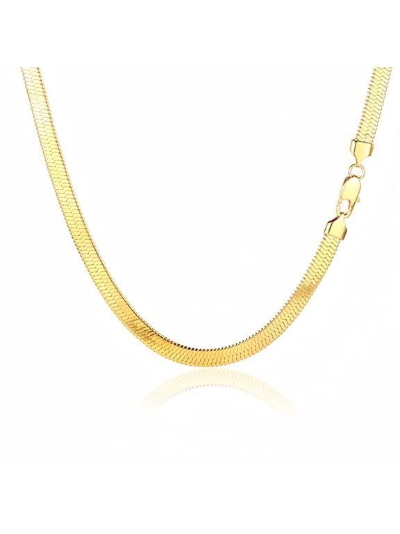 Gold Chain Necklace Collection Italian - 10K Real Solid Yellow Gold Filled Herringbone/Snake Chain Necklaces for Women and Men, 8mm and 16"