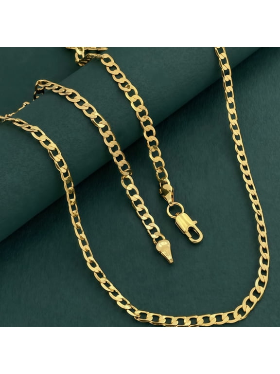 Gold Chain Necklace Italian Collection - 10k Real Solid Yellow Gold Polished Cuban Curb Chain Necklaces for Women and Men, 8mm and 28"