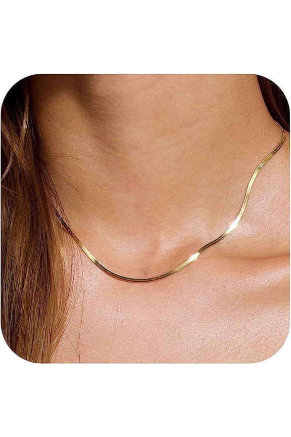 Gold Chain Necklace For Women, 14K Gold Plated Thin Beaded Wave Box Chain Necklace Dainty Gold Necklace Simple Layered Gold Choker Necklaces Minimalist Gold Link Chain Necklace Trendy Jewelr[o6677]