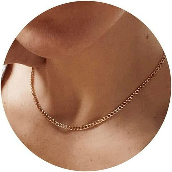Gold Chain Necklace for Women, 14k Gold Plated Thin Beaded Wave Box Chain Necklace Dainty Gold Necklace Simple Layered Gold Choker Necklaces Minimalist Gold Link Chain Trendy Jewelry for Women