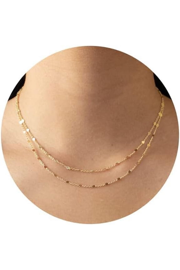 Gold Chain Necklace for Women, 14k Gold Plated Thin Beaded Wave Box Chain Necklace Dainty Gold Necklace Simple Layered Gold Choker Necklaces Minimalist Gold Link Chain Trendy Jewelry for Women