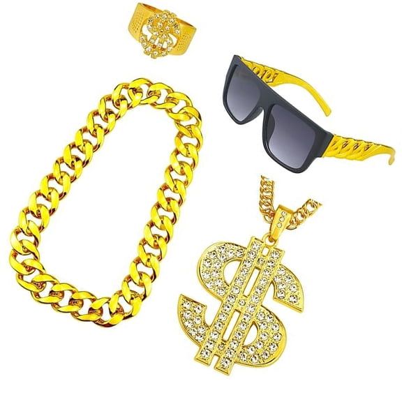 Gold Chain Necklace and Glasses Set Halloween Party Eyewear For Men Women Nightclubs Music Festival Halloween Cosplay