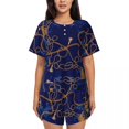 thumbnail image 1 of Gold Chain Pajamas ShortSleeve Blue Floral Print 2 Piece Sleep Pajamas Set Daily Women O Neck Kawaii Sleepwear, 1 of 5