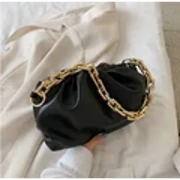 Gold Chain Shoulder Bags for Women 2020 Solid Color Luxury Cloud Bag Female Crossbody Messenger Handbags Lady Party Clutch (Black)