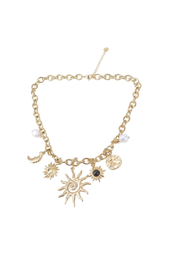 Gold Chain Sun Moon Necklace Stainless Steel Adjustable Length Retro Jewelry