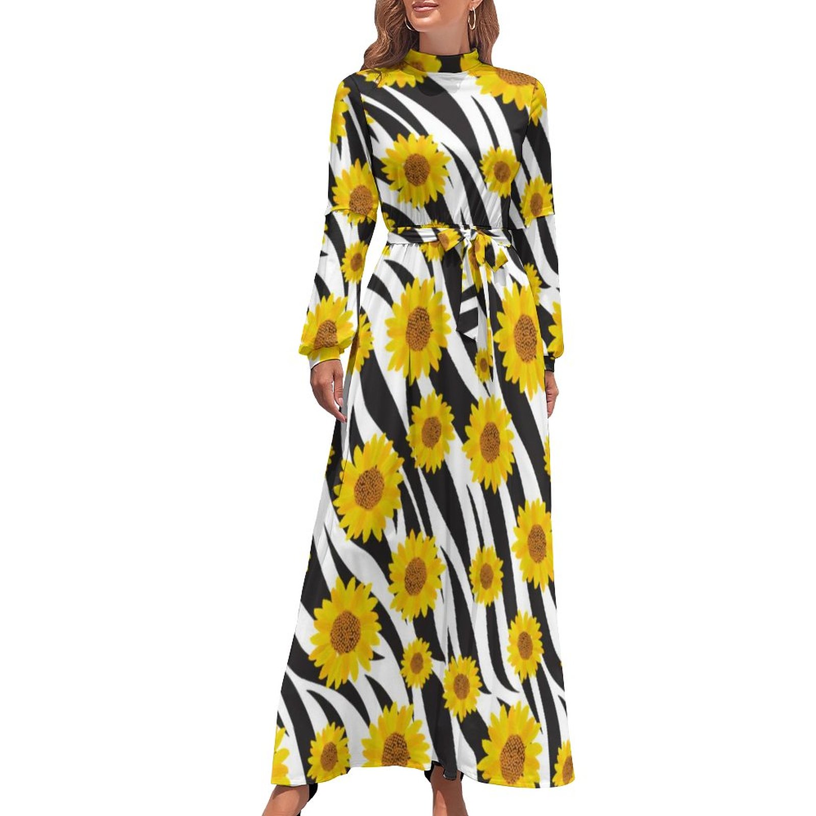 chinese dress ladies Glide Sunflower Print Satin High-Neck Slip Maxi Dress – Club L London