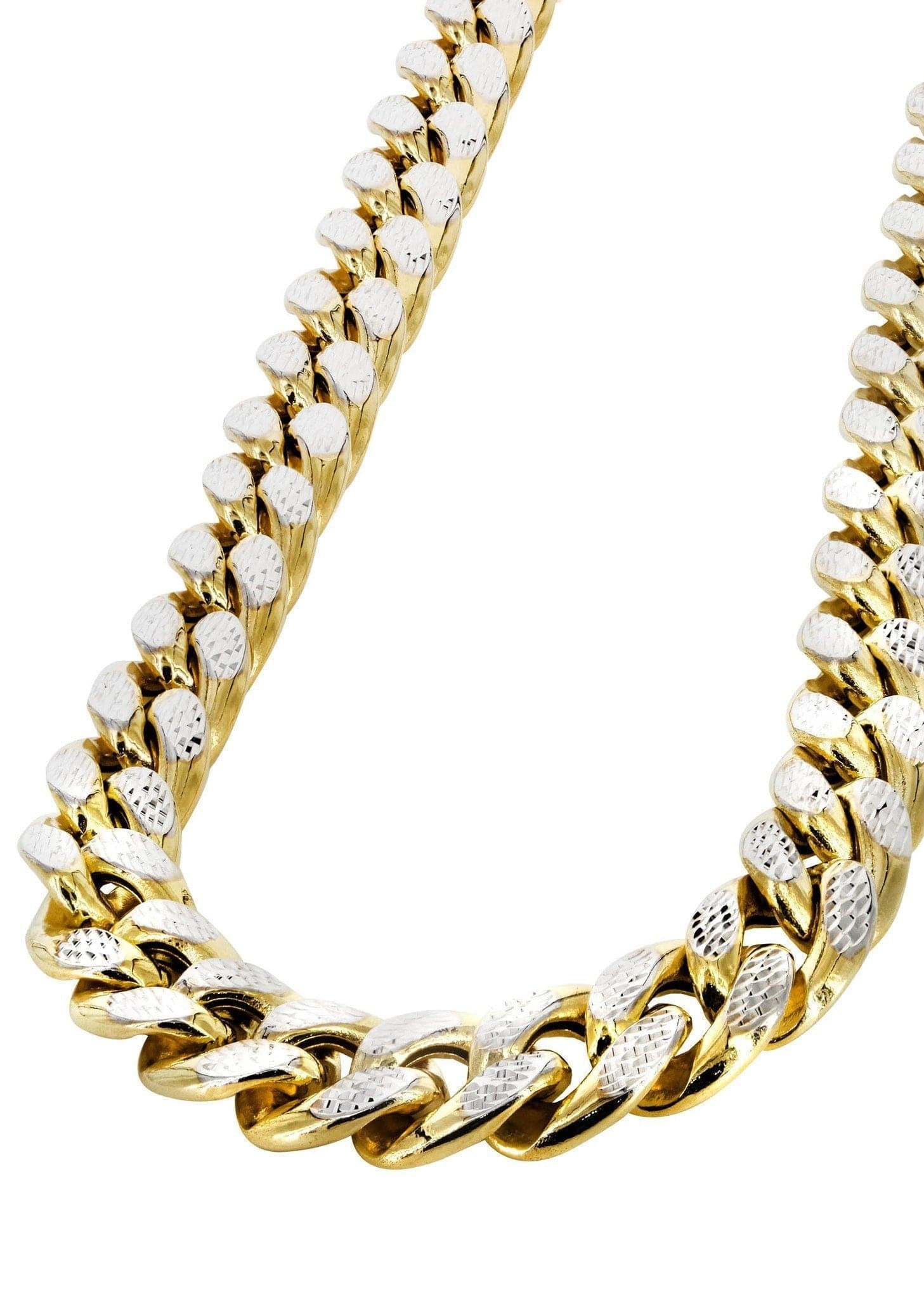 Gold Chain Womens Semi Solid Diamond Cut Miami Cuban Link Chain 10K/14K Gold