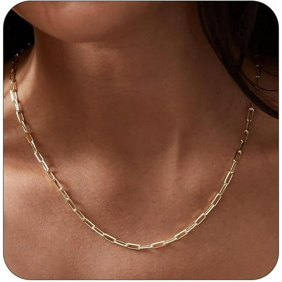 Gold Chain for Women, 14/16/18/20 inch 14K Gold Plated Paperclip Chain Necklace Dainty Simple Gold Paper Clip