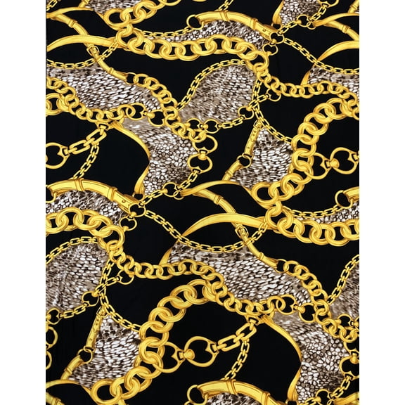 Gold Chains & Animal Print on Polyester Spandex 2 way Stretch Fabric by the Yard
