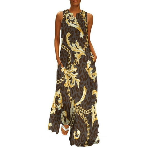 Gold Chains Dress Jewelry Print Elegant Maxi Dress V Neck Pattern Bohemia Long Dresses Street Fashion Oversized Vestido