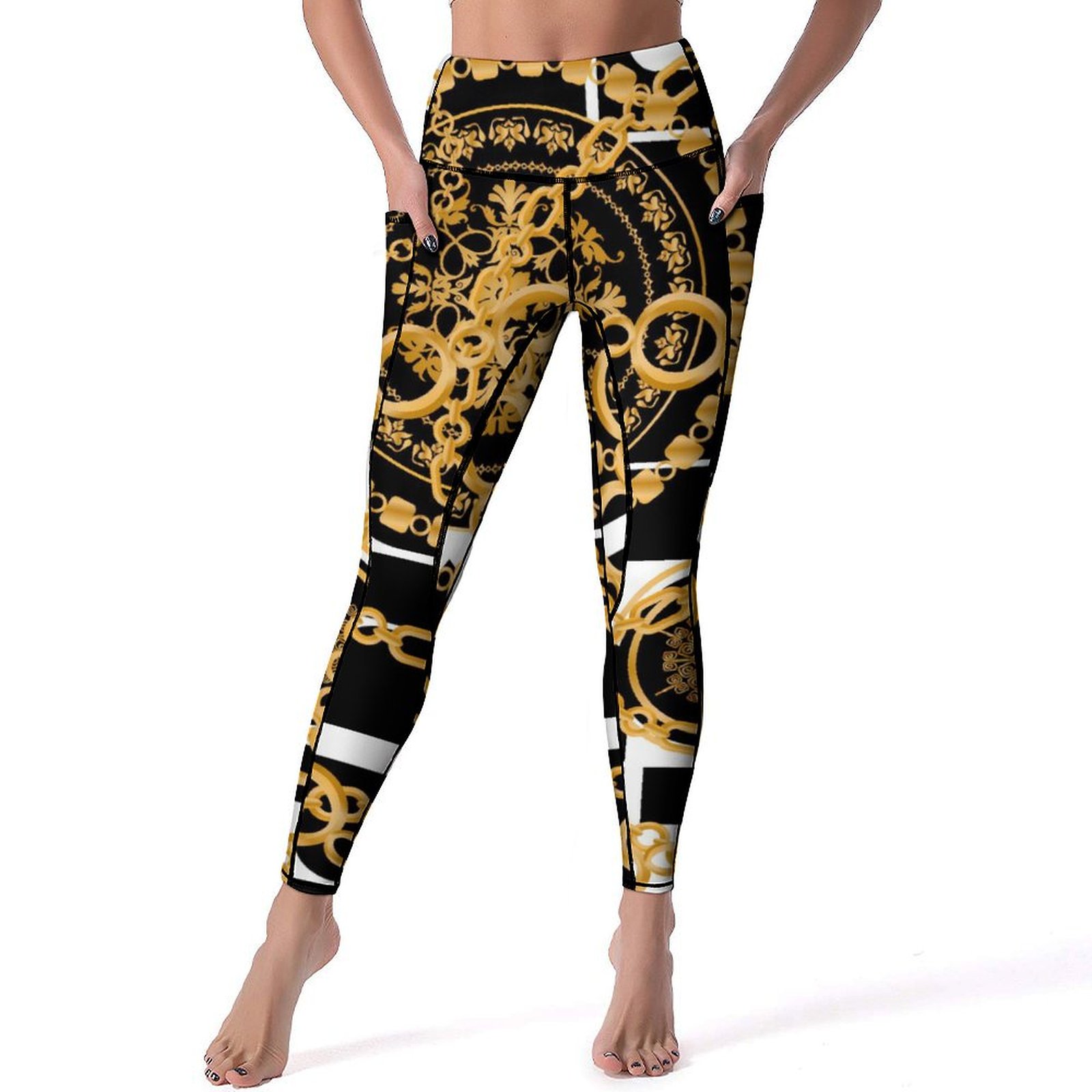 Stretchy White Legging Pants Gold Button main image 0