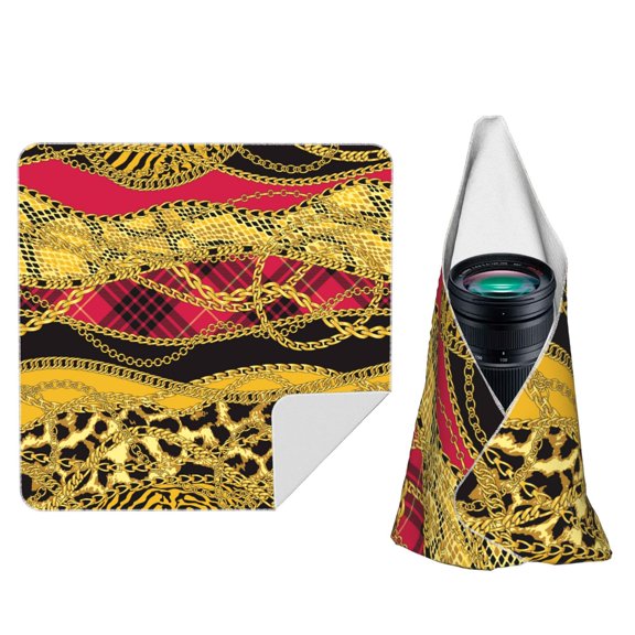 Gold Chains Leopard Snake Skin Scottish Tartan Magic Self-Adhesive Camera Wrap, Anti-Scratch & Dust-Proof Protective Equipment Cloth 10x10