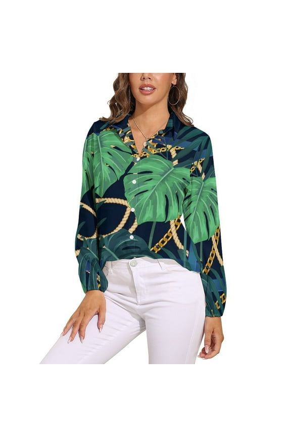 Gold Chains Loose Blouse Beads Print Korean Fashion Oversized Blouses Women Long Sleeve Kawaii Shirt Spring Graphic Top