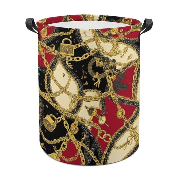 Gold Chains Red Black Pattern Large Dirty Clothes Hamper Foldable Laundry Basket with Handles for Bedroom Bathroom