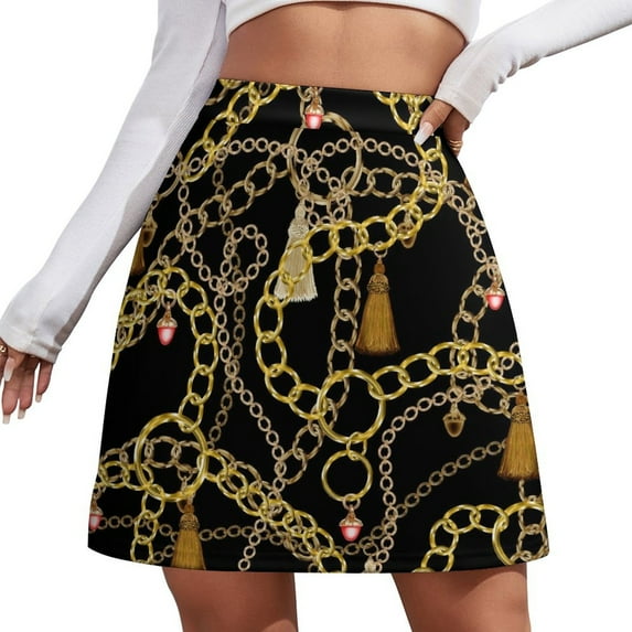 Gold Chains Skirt Woman Zebra Striped Retro Mini Skirts Summer Street Fashion High Waist D