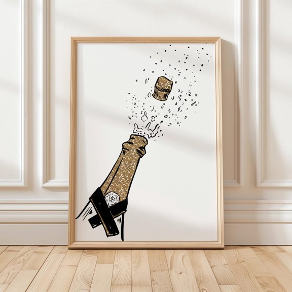 Gold Champagne Pop Art Print Minimalist Bar Cart Decor Poster Decor, Unframed Poster Size 8x12 F03.1.22l590